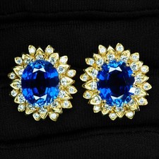 Boucles d'oreilles ovales en argent sterling 925 plaqué or 24 carats saphir...