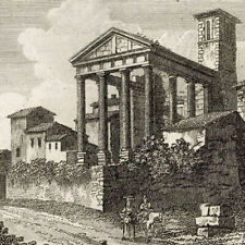 Italie Temple d'Hercule à Cori - Gravure Eau forte originale XIXe