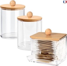 Boîte à Coton-Tiges avec Couvercle en Bambou ? Ensemble 3 Pièces Distributeur de