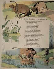 2 ESTAMPE 1906 Livre FABLE DE LA FONTAINE BENJAMIN RABIER taureau chauve-souris