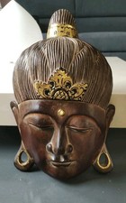 Masque/Tête de Bouddha/Balinaise -Indonésie. En bois polychromes avec rehauts Or