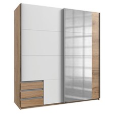 Armoire à Portes Coulissantes Emden 180x64x198cm Plankeneiche Blanc 2-türig