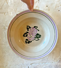 Plat rond creux à décor fleurs pochoirs FF Pexonne Terre De Fer Ø25,5cm vintage