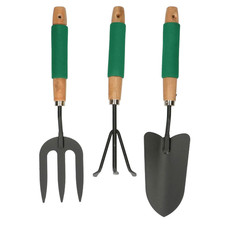 Kinzo Ensemble Outils de Jardinage 3 Pièces - Râteau Main, Fourche et Pelle - Po