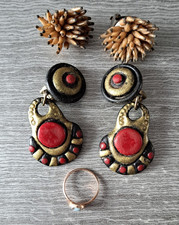 Bijou ancien 2 paires boucle d'oreille fantaisies+ bague