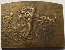 Médaille bronze " Femme avec deux boeufs tirant une charrue 1936 " PILLET