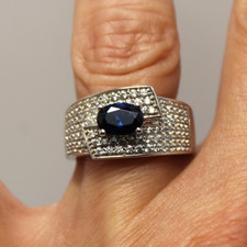 Bague Ruban en Argent Massif 925 Saphir de Synthèse et Zircons T.54 NEUF (R)