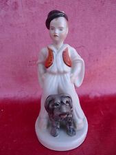 Figur Herend, Belle, Vieux Figurine En Porcelaine, Jeune Avec Chien