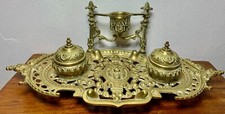 ENCRIER DOUBLE EN BRONZE LAITON XIX 19 éme siécle et coupe papier (NAPOLEON ?) 