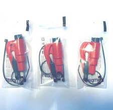 LOT DE 3 Resqme® Outil Coupe Ceinture Marteau de Secours Porte-Clés ROUGES