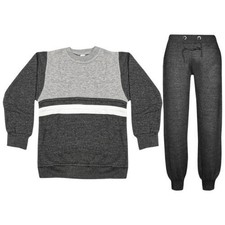 Enfants Garçons Filles Survêtement Panneau Contraste Haut Bas Charbon Vêtements