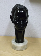 Statuette De Tête De Femme En Céramique Émaillée Noire En Marbre Poids 5,5 Kg.