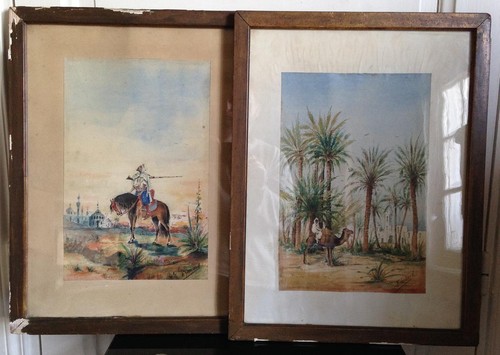 Paire aquarelles orientaliste - paire,