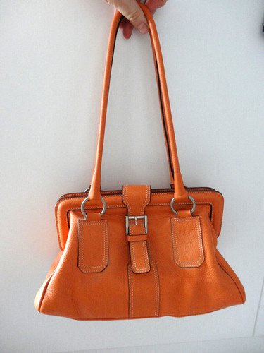 Sac orange cuir véritable - sac,