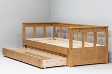 Lit gigogne bois massif couleur claire avec 2 matelas 90x200 et un grand tiroir 