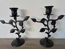 Paire De Bougeoirs En Fer Forgé Noir Décoration Florale Vintage