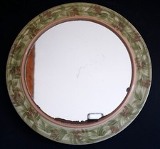 Ancien Miroir Céramique Jersey Pottery signé, décor oliviers, vintage, rond