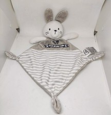 Doudou Plat Lapin Gris Rayé Blanc Trop Mimi Mots d'Enfants