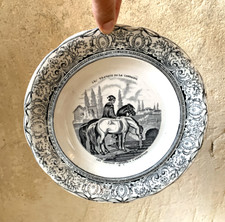 Assiette parlante porcelaine de Gien Les travaux de la campagne N°3 noir & blanc