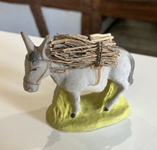 Santons Paul Fouque : Âne porteur de fâgots , Longueur 8 cm, Hauteur 7 cm