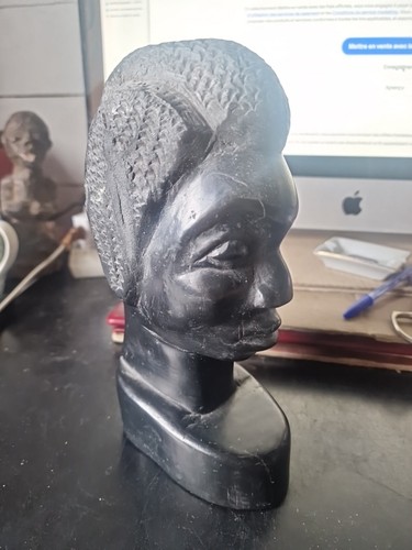 Tête femme africaine bois - , en