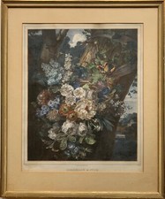 Panier de Fleurs Roses Nature Biedermeier Empire Lithographie Auguste Piquet De