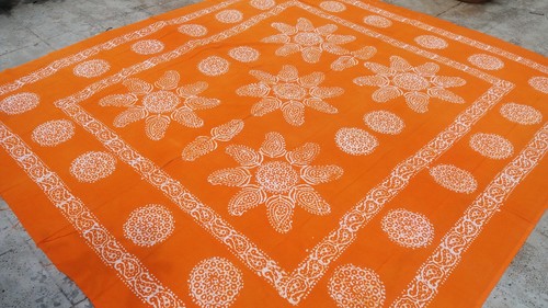 Couvre lit indien orange batik - couvre-lit,