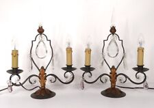 Paire girandoles 2 feux fer forgé cristal pampilles XXème siècle