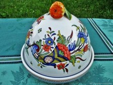 Ancienne cloche à fromage Poire et papillon faïence Rouen peinture France Antiqu