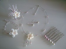 Parure Bijoux Rose clair pâle/Ecru robe Mariée/Mariage fleur collier pas cher