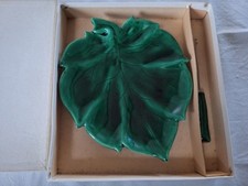 SERVICE À BEURRE VINTAGE, CÉRAMIQUE VERTE, FORME FEUILLE, COUTEAU INOX