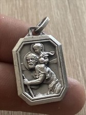 Ancien Pendentif En Métal Argenté Régionale Saint Christophe Plaque Médaille