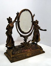 RARE petite glace miroir de coiffeuse PSYCHEE jeunes femmes fin XIXe 1900