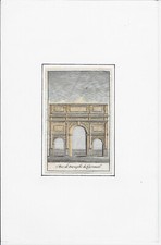 ARC DE TRIOMPHE DU CARROUSEL.PARIS.PETITE GRAVURE ANCIENNE AQUARELLEE XIXe.6545