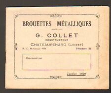 CHATEAURENARD (45) USINE de BROUETTES "Constructeur G. COLLET" CATALOGUE en 1929