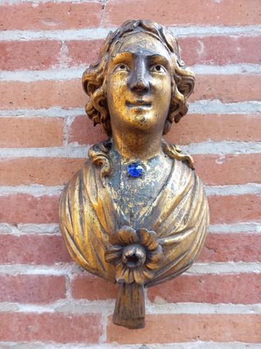 Buste femme bois sculpté - bois,