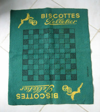 Ancien tapis jeux de café publicitaire Biscottes Pelletier Dames Cartes..