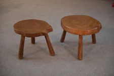 Paire de tabouret brutaliste en orme massif 1950's