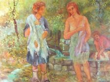 Gigi Magugliani Tableau Lavandière Peint Sur Toile Avec Cadre Doré