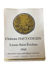 ANCIENNE ÉTIQUETTE BOUTEILLE DE VIN CHATEAU HAUT COUZIN LUSSAC SAINT EMILION 69