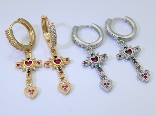 Créoles femme croix coeur - créoles,