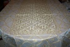 Service de table N°34 nappe 147x250 cm + 12 serviettes voilage blanc or marocain