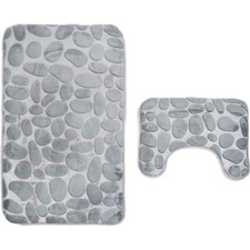 2 tapis salle de bain  douche WC tapis Moquette Motif Galet Doux et Confortable