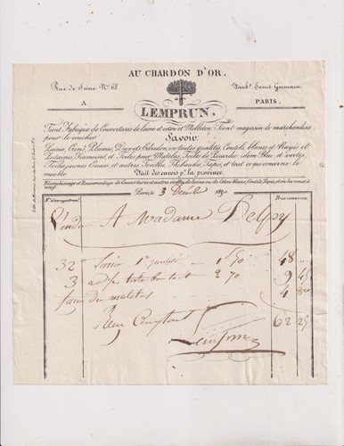 1830 facture paris - facture.,