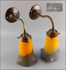 Appliques avec Tulipes en Pâte de Verre Orange/Bleu Manufacture Française VIANNE