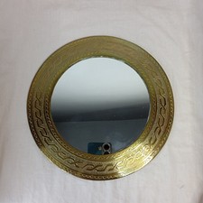 Miroir rond décoratif vintage – Cadre en métal doré gravé
