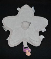 🐻 Doudou ours plat NOUKIE'S beige blanc poudre d'étoiles attache tétine TTBE