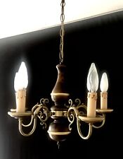 Lustre hollandais 5 lum bronze laiton et bois Lumalux (Lucien Gau)