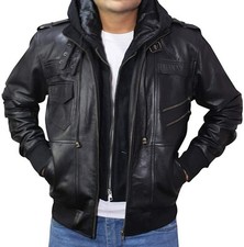 Manteau de cavalier en cuir d'agneau véritable blouson bomber noir à...