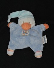 Peluche doudou canard semi plat NATTOU Aubert blanc bleu orange grelot TTBE